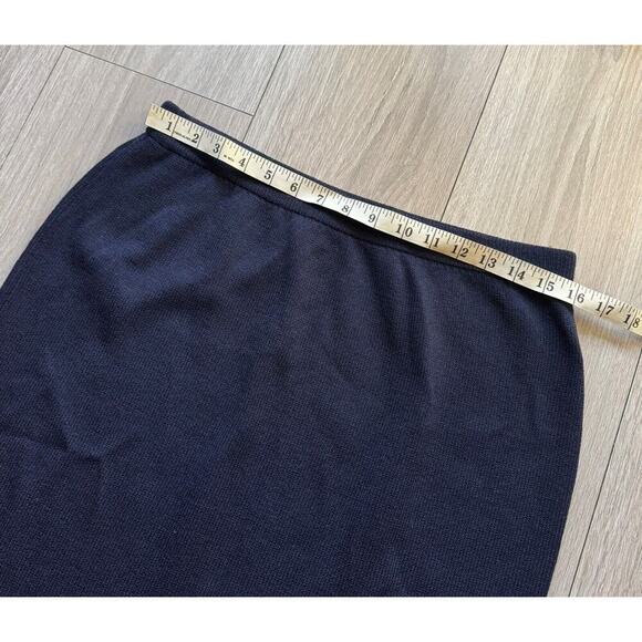 St John Basics Santana Knit Skirt Pencil Straight Navy Wool Blend Elastic Waist - Picture 3 of 7